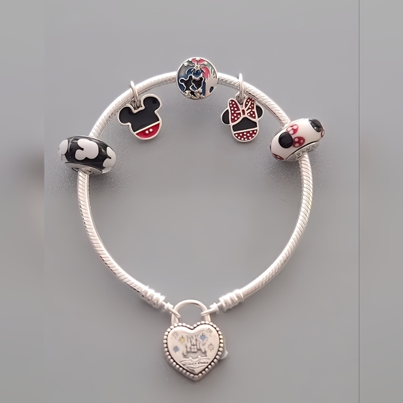 Disney Jewelry - Disney Bracelet with 5 Sterling Silver Charms Included Brac Size 7.9